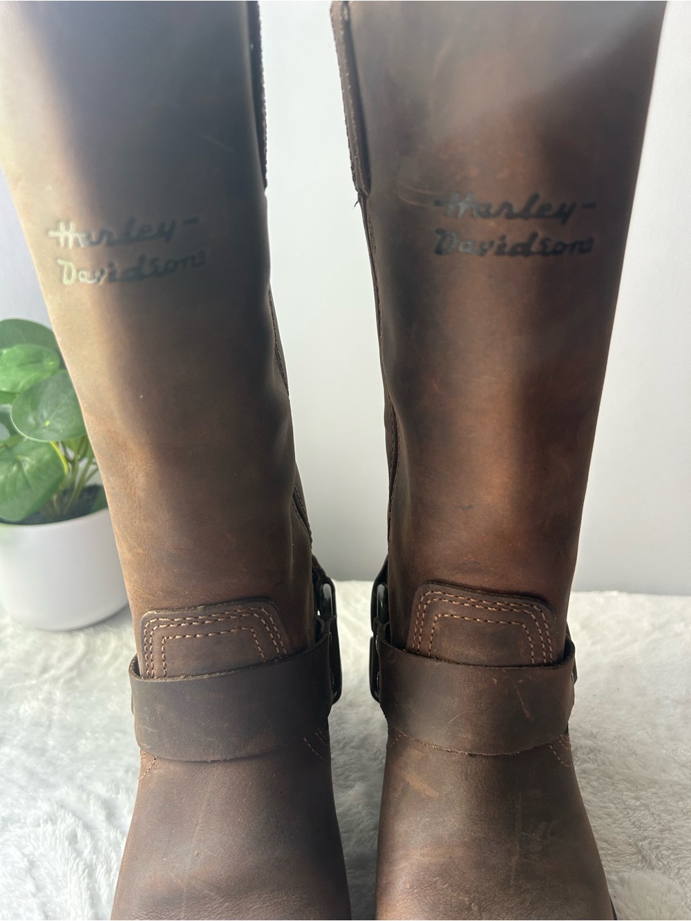 Harley-Davidson Brown Leather Harness Boots with Buckle Detail - Picture 2 of 7
